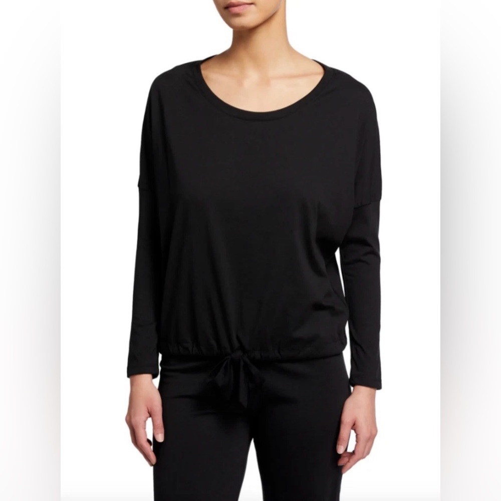 Eberjey Women’s Long Sleeve Tie Pajama Sleep Top Shirt Black Slouchy Medium